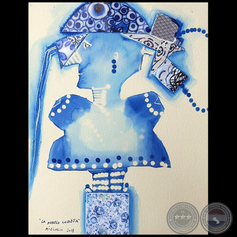 La modelo cubista - Serie AZUL dibujo sobre papel de Ricardo Migliorisi - Año: 2018